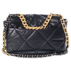 Chanel 19 Chain Shoulder Bag Black Lambskin Plate Gold Silver — view 2