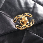 Chanel 19 Chain Shoulder Bag Black Lambskin Plate Gold Silver — view 6