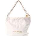 Chanel 22 Medium Chain Shoulder Bag White Calfskin Plate Gold