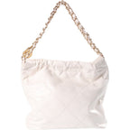 Chanel 22 Medium Chain Shoulder Bag White Calfskin Plate Gold — view 2