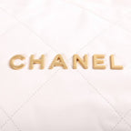 Chanel 22 Medium Chain Shoulder Bag White Calfskin Plate Gold — view 6