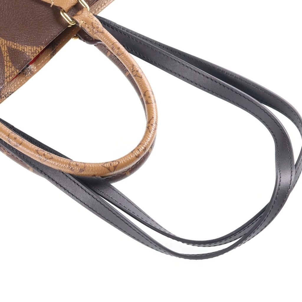Louis Vuitton Monogram Reverse On The Go MM Tote Bag Brown Leather Gold — view 7