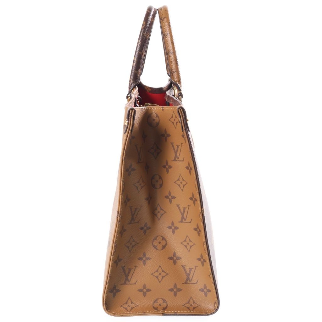 Louis Vuitton Monogram Reverse On The Go MM Tote Bag Brown Leather Gold — view 3