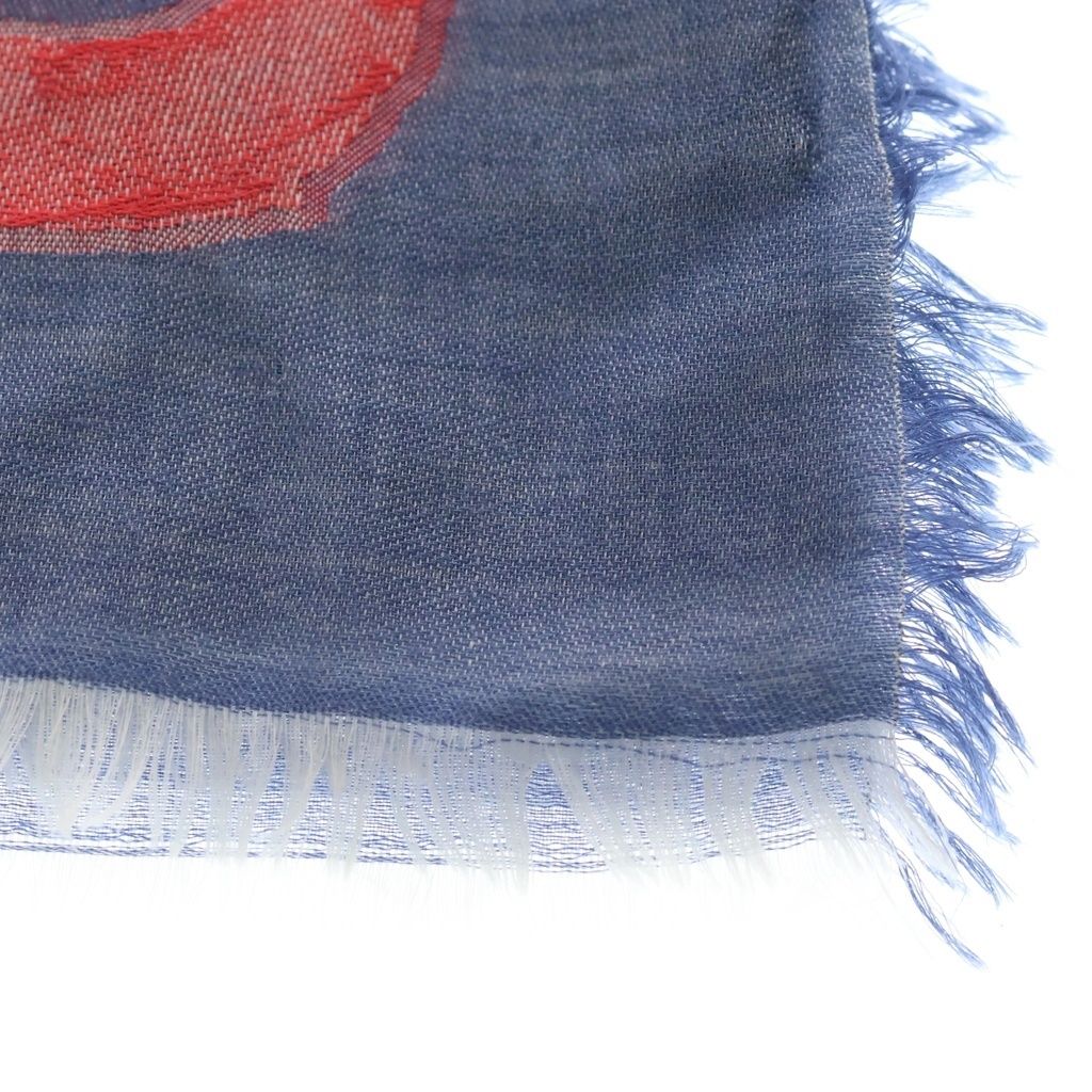 Chanel CC&camellia Logo Scarf CC Large Shawl Fringe Cashmere Silk Blue — view 4