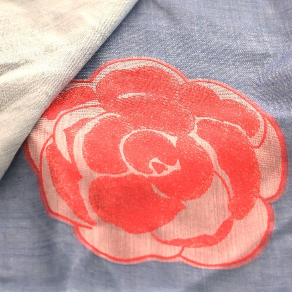 Chanel CC&camellia Logo Scarf CC Large Shawl Fringe Cashmere Silk Blue — view 6