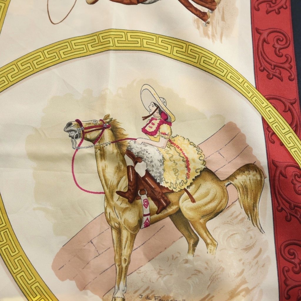 Hermes Carre 90 Chaleada Motif Silk Scarf Shawl Beige — view 2