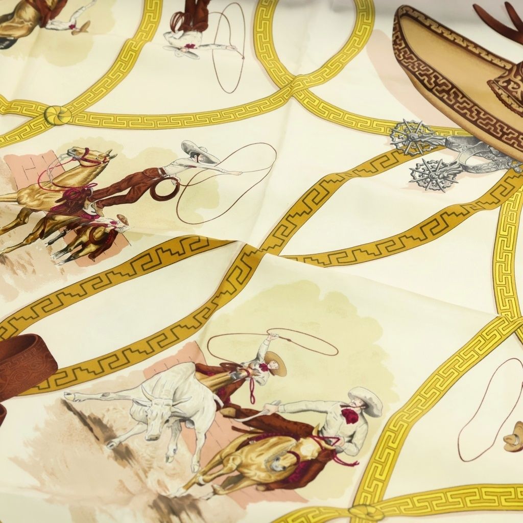Hermes Carre 90 Chaleada Motif Silk Scarf Shawl Beige — view 5