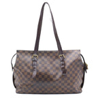 Louis Vuitton Damier Ebene Chelsea Tote Bag Brown Leather Gold — view 2