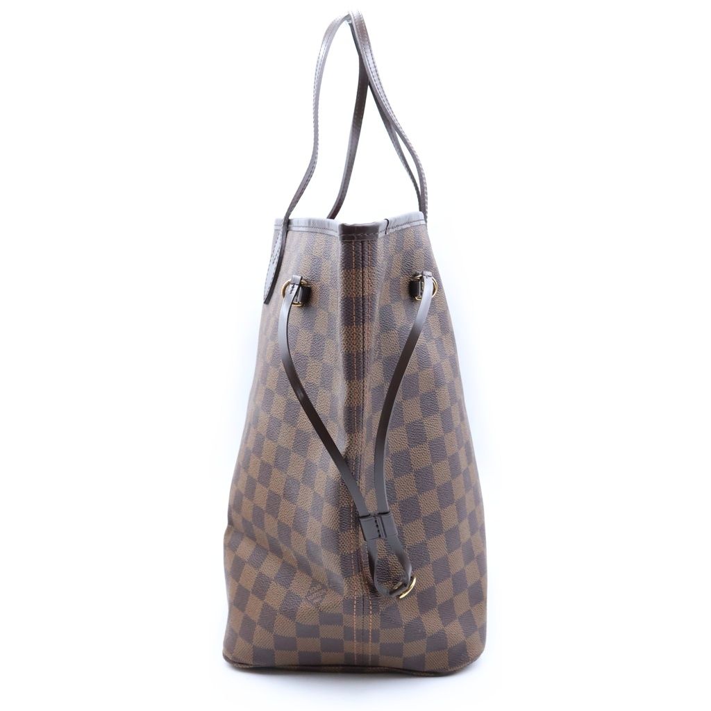 Louis Vuitton Damier Neverfull GM Tote Bag Brown Leather Gold — view 3