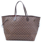 Louis Vuitton Damier Neverfull GM Tote Bag Brown Leather Gold — view 2