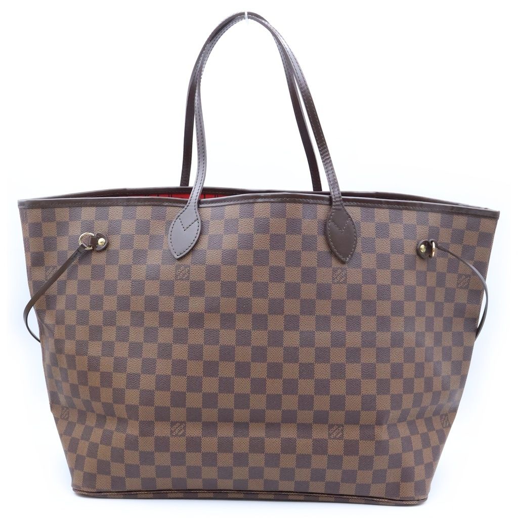 Louis Vuitton Damier Neverfull GM Tote Bag Brown Leather Gold — view 2
