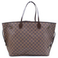 Louis Vuitton Damier Neverfull GM Tote Bag Brown Leather Gold