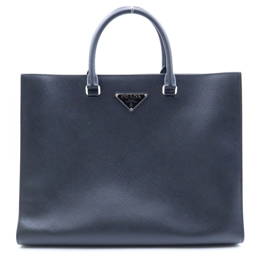 Prada Triangle Logo Saffiano Leather 2-Way Tote Shoulder Bag Business Black