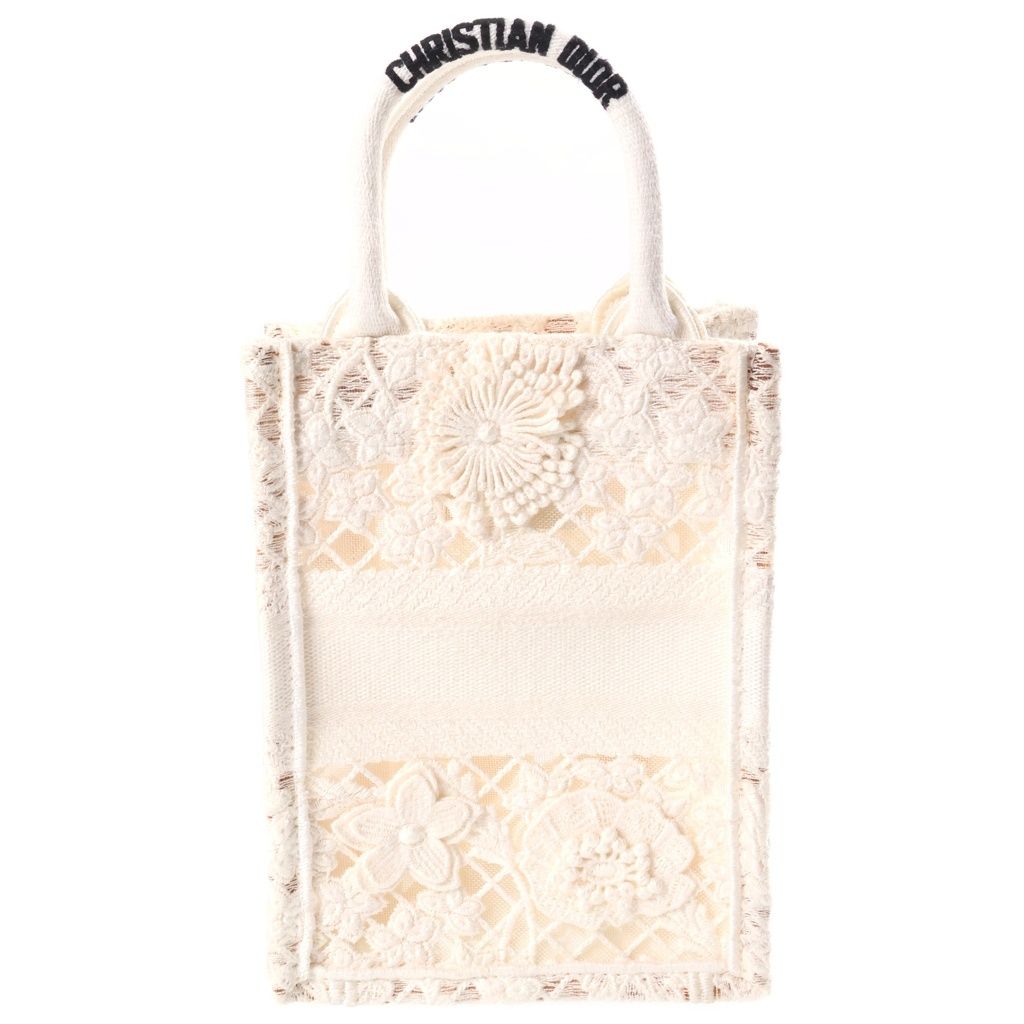 Dior Book Tote Mini Handbag 2-Way Shoulder Vertical Canvas White — view 2