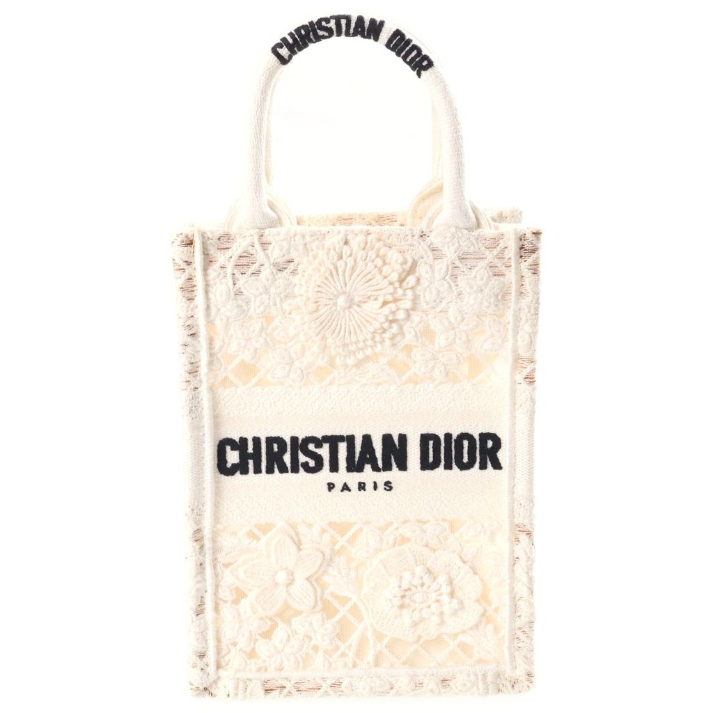 Dior Book Tote Mini Handbag 2-Way Shoulder Vertical Canvas White