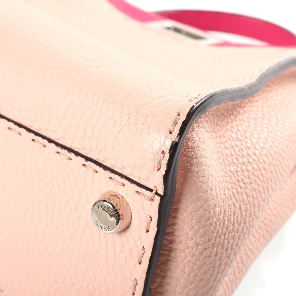 Fendi Peekaboo Selleria Mini 2-Way Shoulder Bag Bicolor Pink Leather Silver — view 7