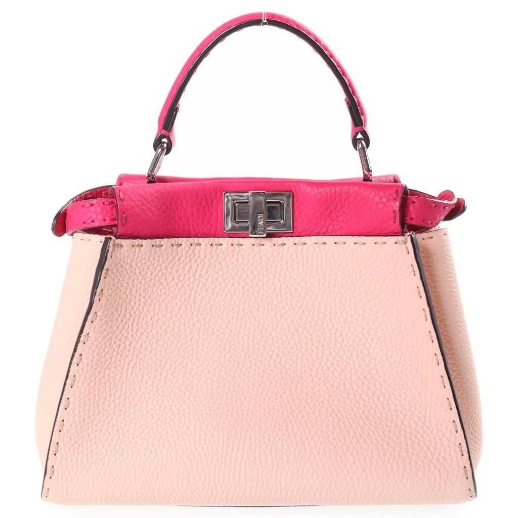 Fendi Peekaboo Selleria Mini 2-Way Shoulder Bag Bicolor Pink Leather Silver — view 2