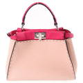 Fendi Peekaboo Selleria Mini 2-Way Shoulder Bag Bicolor Pink Leather Silver