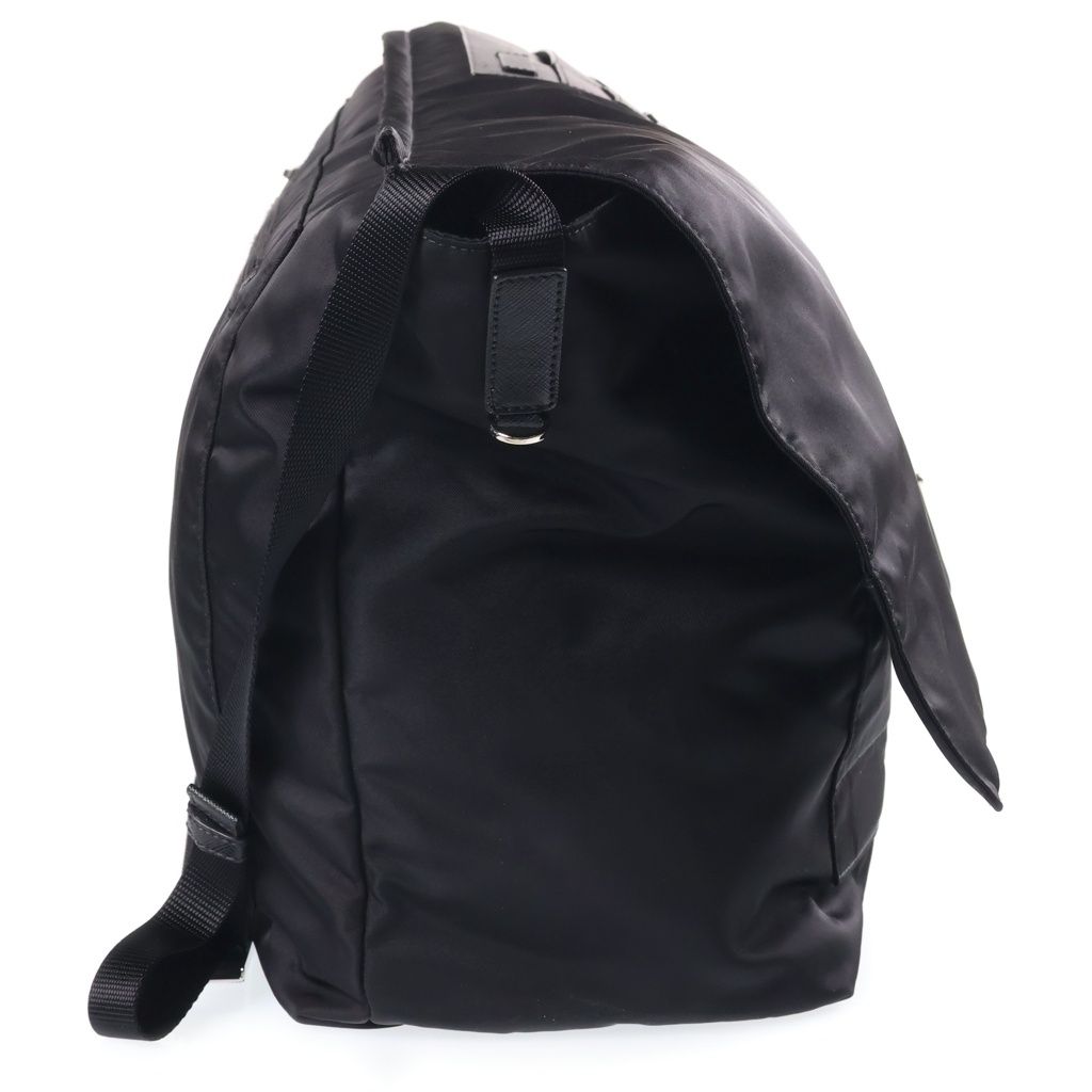 Prada Triangle Plate Technical Fabric Messenger Bag Black — view 3