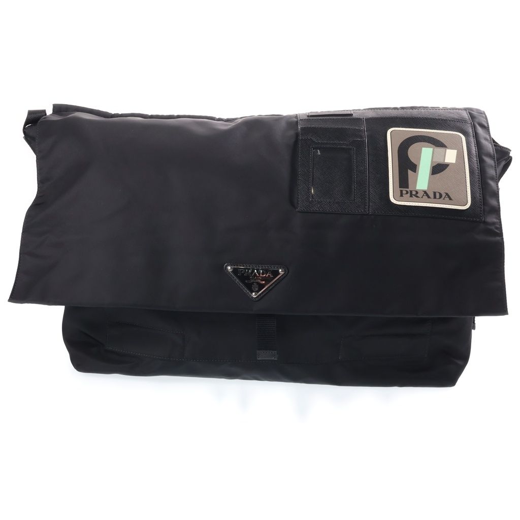 Prada Triangle Plate Technical Fabric Messenger Bag Black