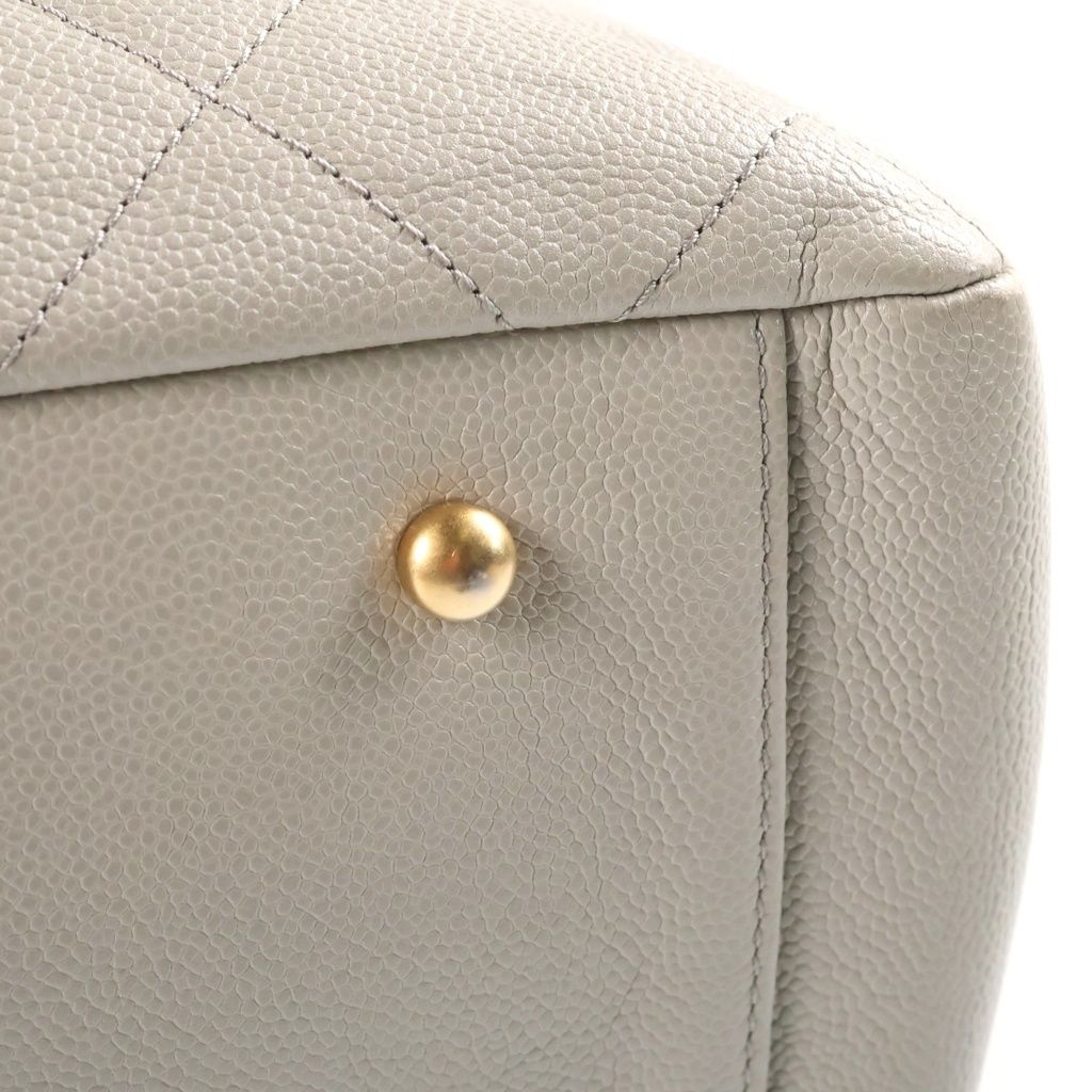 Chanel Quilted Tote Bag CC Logo Gold Caviar Leather Light Beige — view 6