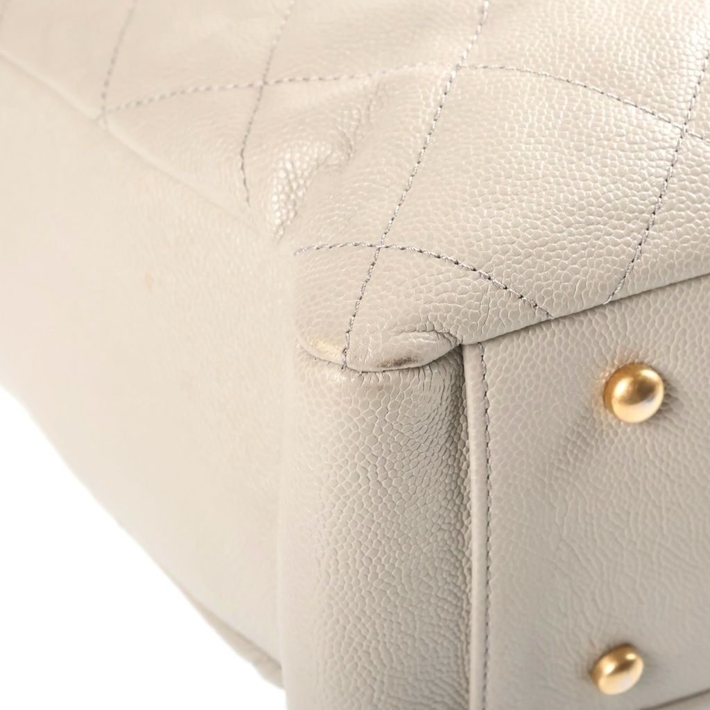 Chanel Quilted Tote Bag CC Logo Gold Caviar Leather Light Beige — view 5