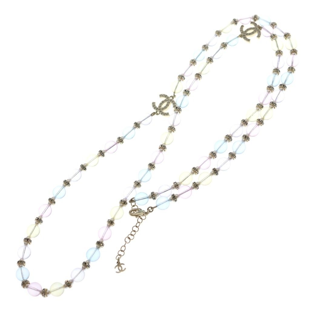 Chanel CC Logo Strass Pearl Rhinestone Necklace Multicolor Gold Bean — view 2