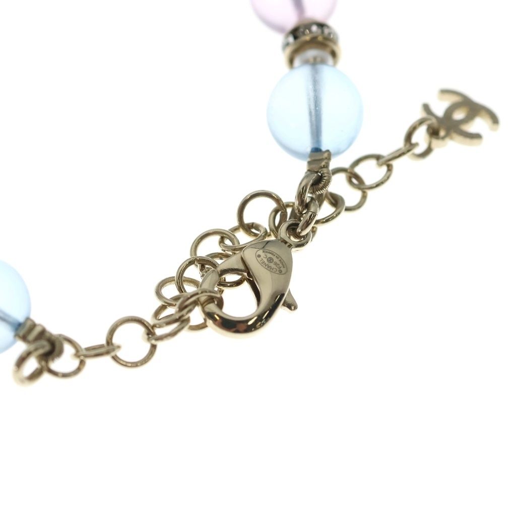 Chanel CC Logo Strass Pearl Rhinestone Necklace Multicolor Gold Bean — view 4