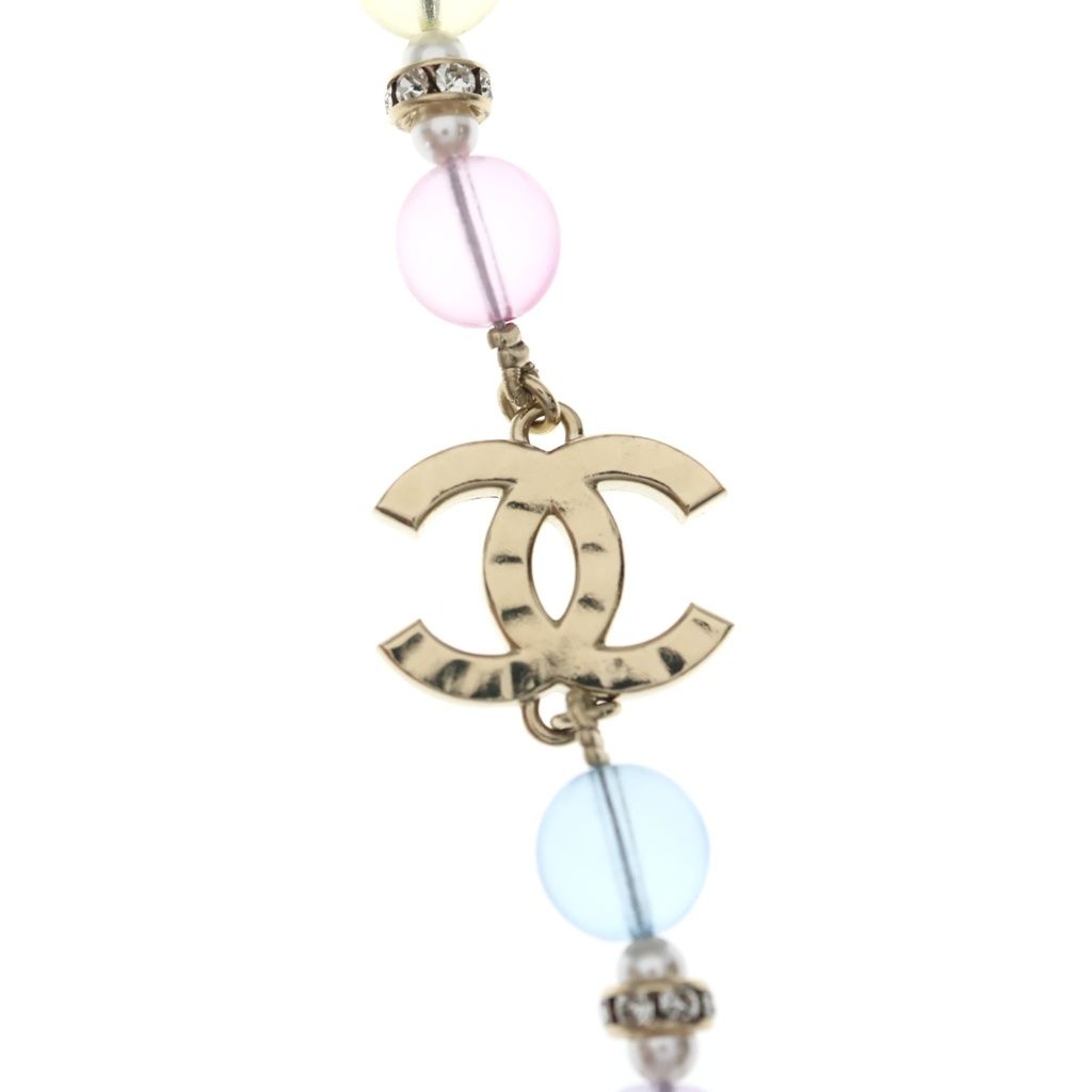 Chanel CC Logo Strass Pearl Rhinestone Necklace Multicolor Gold Bean — view 3
