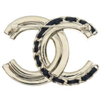 Chanel CC Logo Brooch Pin Badge Gold Pearl Leather Metal — view 2