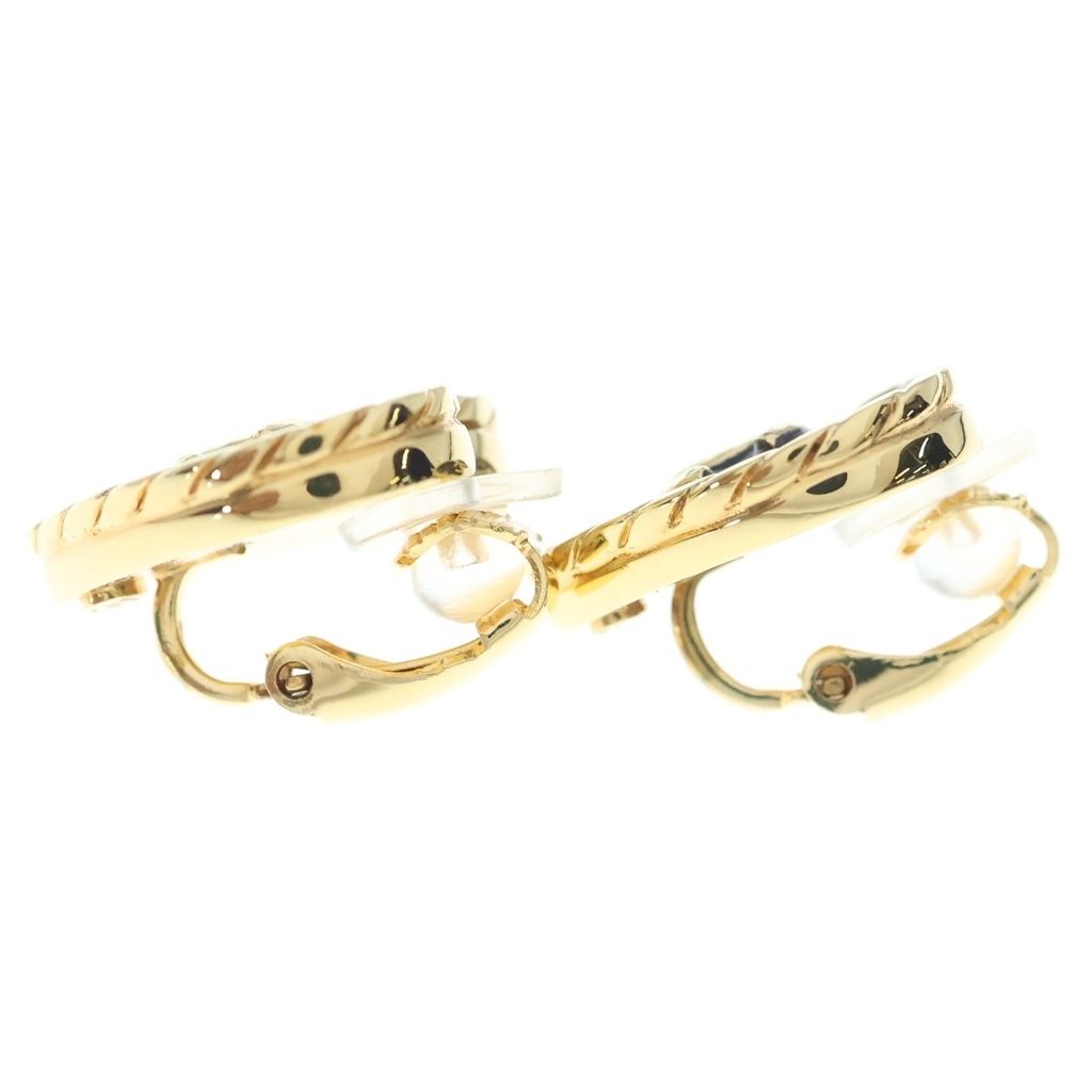 Chanel CC Logo Heart Earrings Gold Blue — view 3