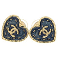 Chanel CC Logo Heart Earrings Gold Blue