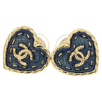 Chanel CC Logo Heart Earrings Gold Blue