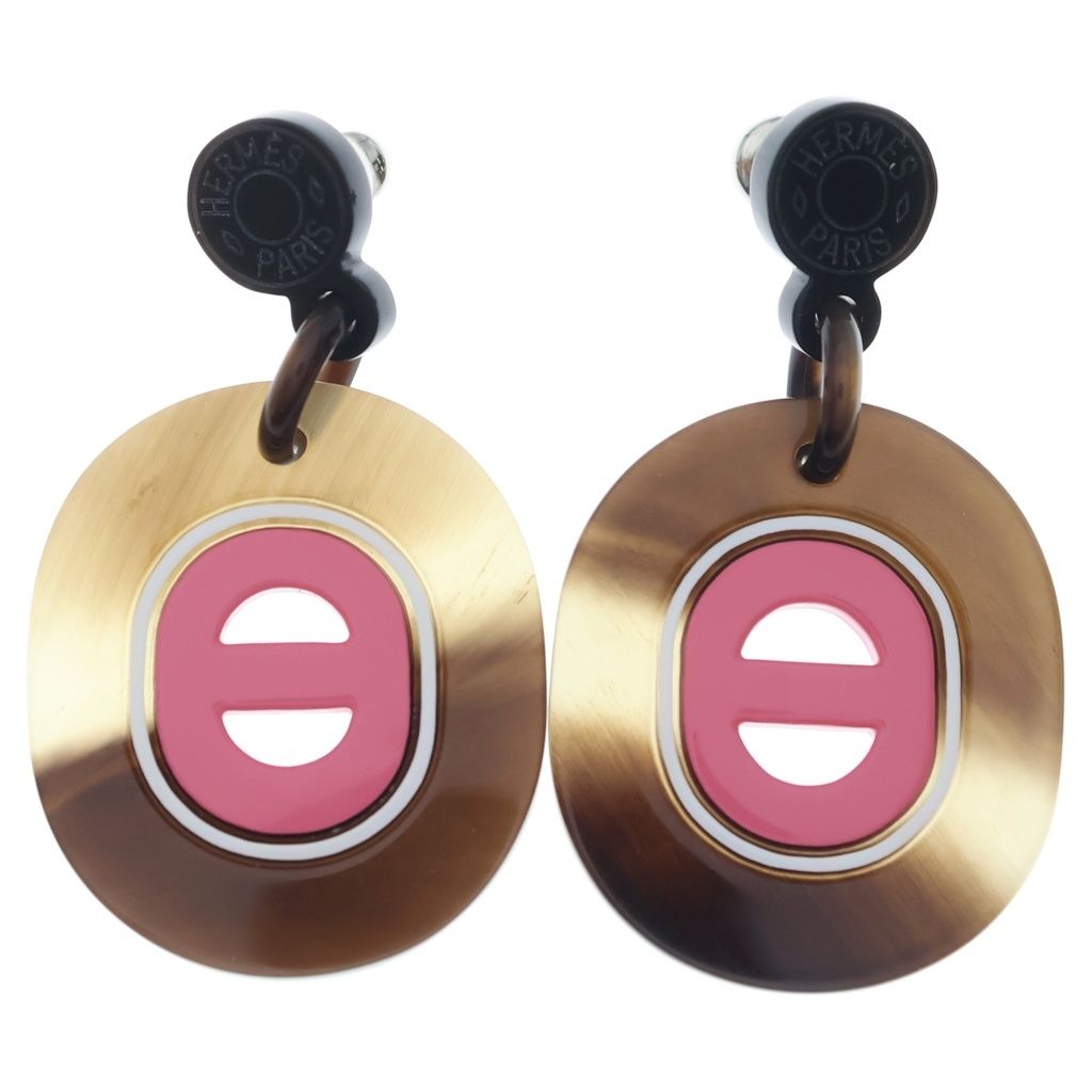 Hermes Fidelio Village Earrings Pink Brown