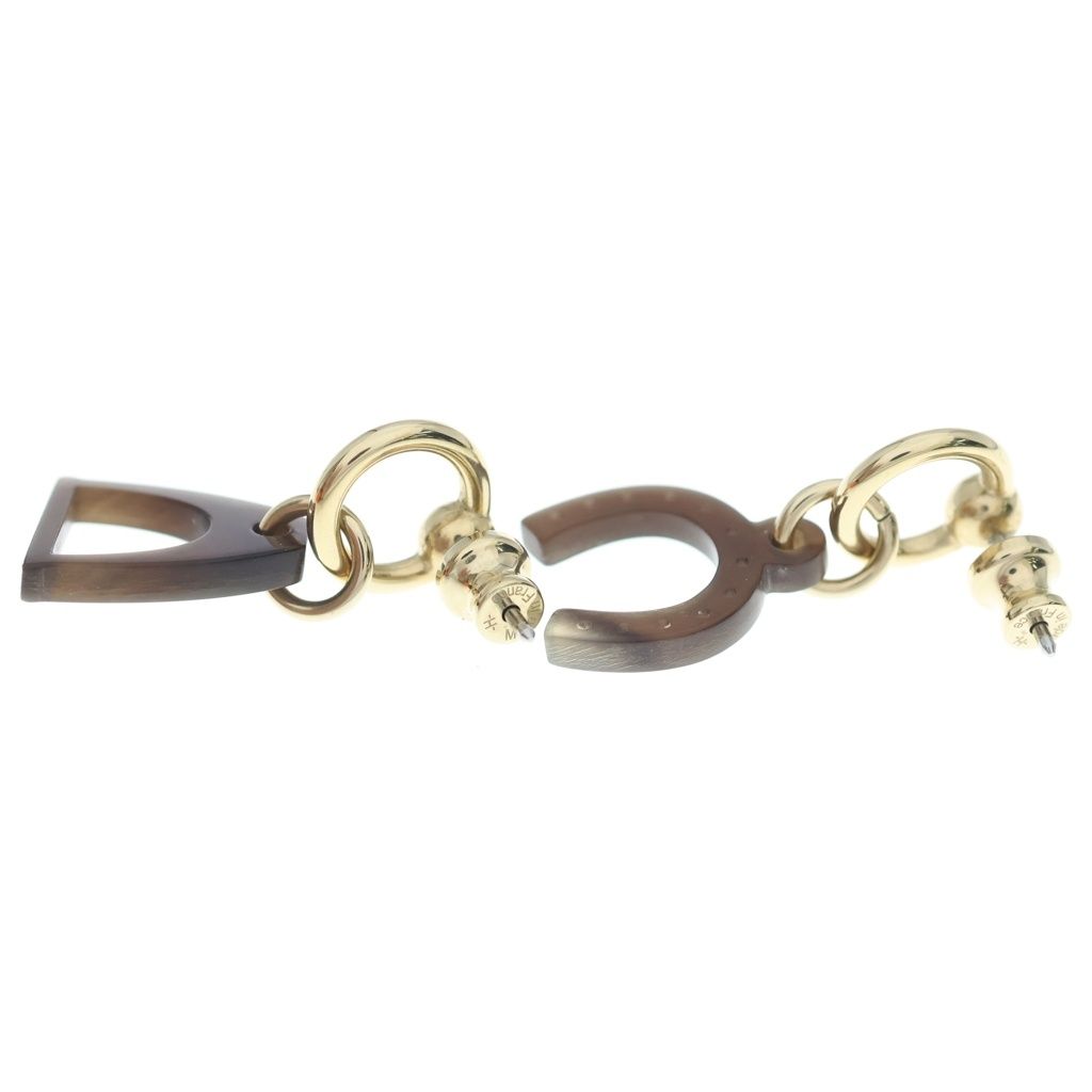 Hermes Equestre Buffalo Horn Earrings Brown Gold — view 3