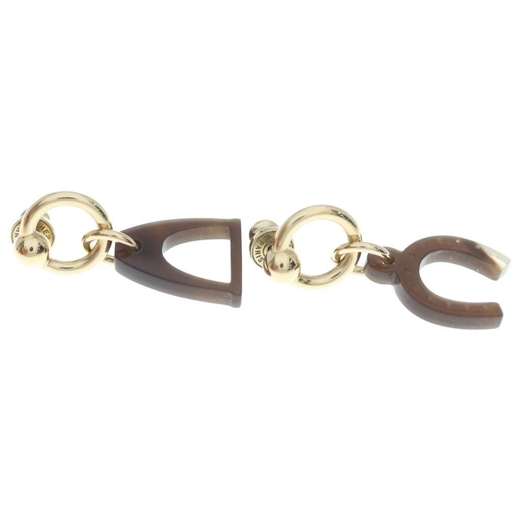 Hermes Equestre Buffalo Horn Earrings Brown Gold — view 4