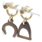 Hermes Equestre Buffalo Horn Earrings Brown Gold — view 2
