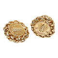 Chanel CC Logo Rice Motif Earrings Ear Clip Gold Plated