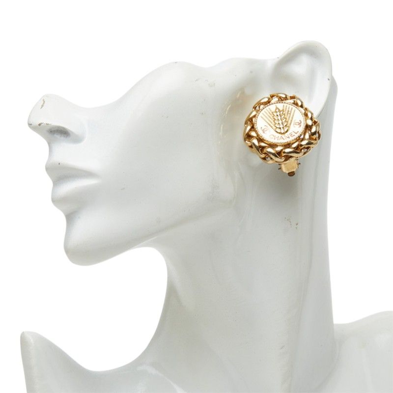 Chanel CC Logo Rice Motif Earrings Ear Clip Gold Plated — view 5