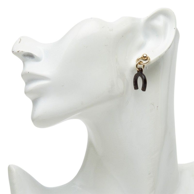 Hermes Amulette Equestre Horseshoe Stirrup Swing Stud Earrings Gold Brown — view 6