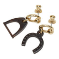 Hermes Amulette Equestre Horseshoe Stirrup Swing Stud Earrings Gold Brown