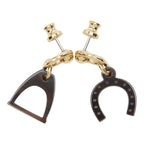 Hermes Amulette Equestre Horseshoe Stirrup Swing Stud Earrings Gold Brown — view 2