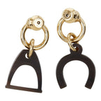 Hermes Amulette Equestre Horseshoe Stirrup Swing Stud Earrings Gold Brown — view 3