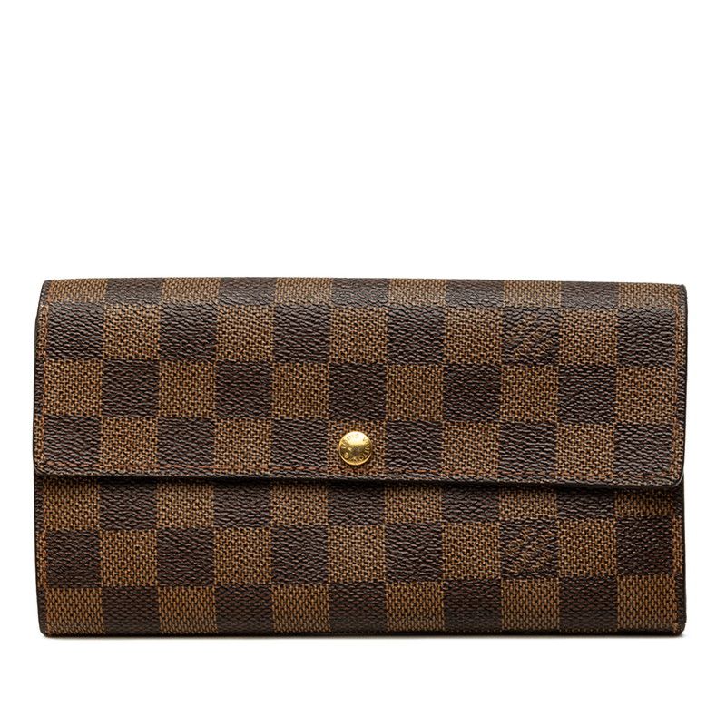 Louis Vuitton Damier Portefeuille Sarah Wallet Brown Leather
