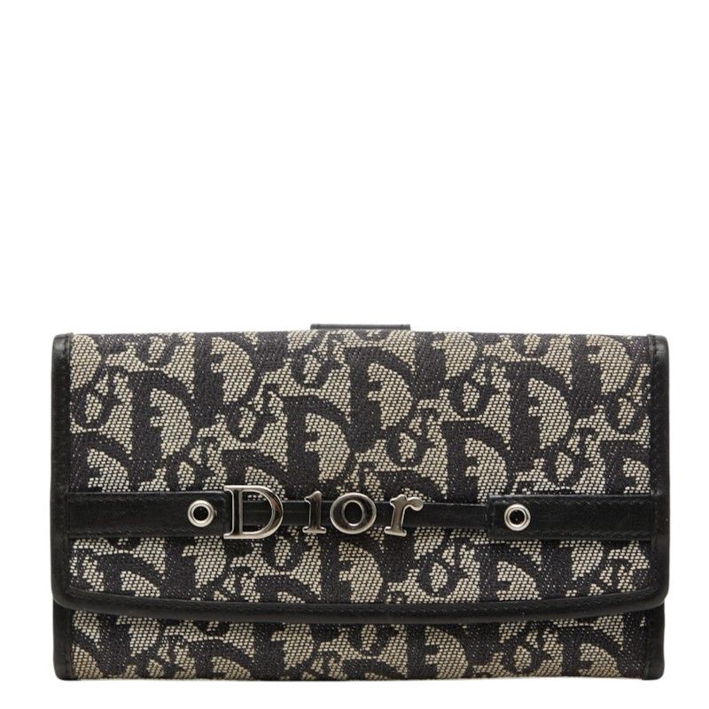 Dior Trotter Wallet Black Ivory Canvas Leather