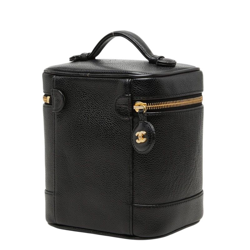 Chanel CC Logo Vanity Bag Handbag Black Caviar Leather — view 2