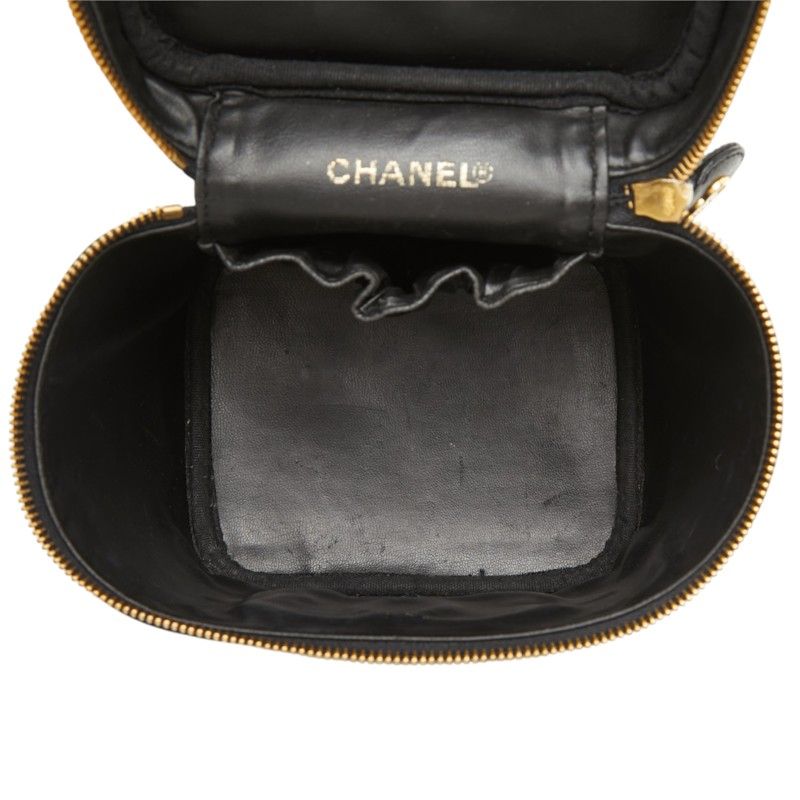 Chanel CC Logo Vanity Bag Handbag Black Caviar Leather — view 8