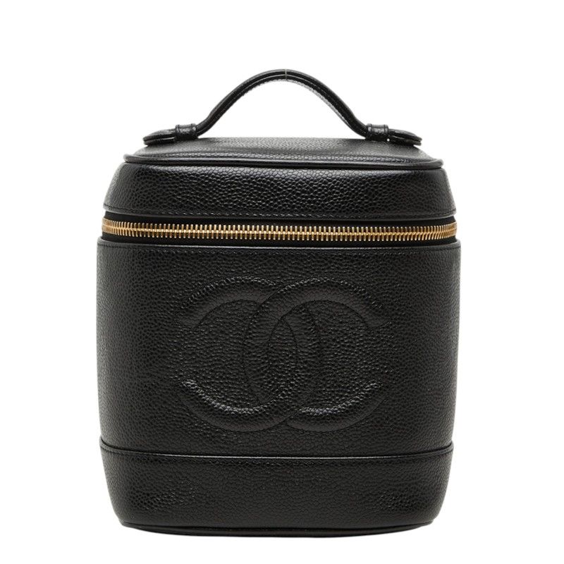 Chanel CC Logo Vanity Bag Handbag Black Caviar Leather