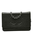 Chanel CC Logo Chain Shoulder Bag Crossbody Khaki Green Caviar Leather