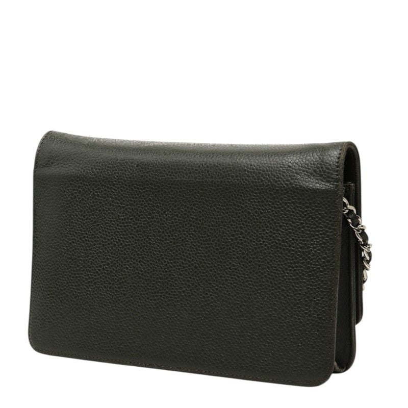 Chanel CC Logo Chain Shoulder Bag Crossbody Khaki Green Caviar Leather — view 2